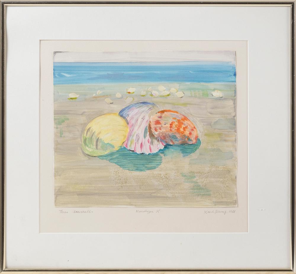 Appraisal: KARL SCHRAG GERMANY AMERICA - THREE SEASHELLS GOUACHE ON PAPER