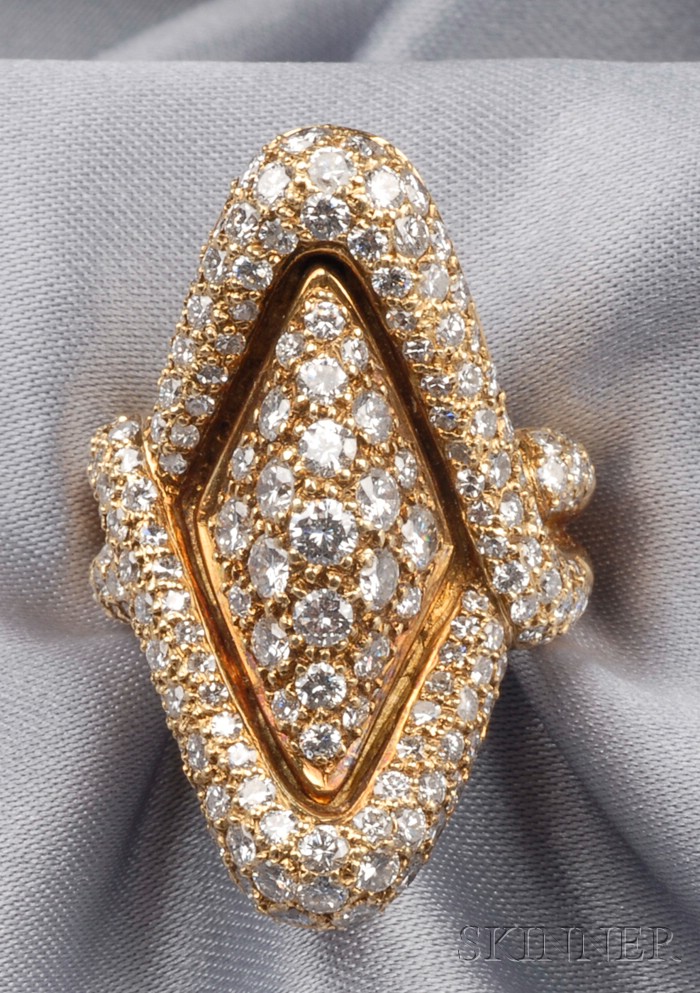 Appraisal: kt Gold and Diamond Ring navette form pave-set with full-cut