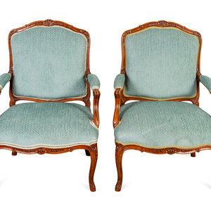 Appraisal: A Pair of Louis XV Style Mahogany Fauteuils en Cabriolet