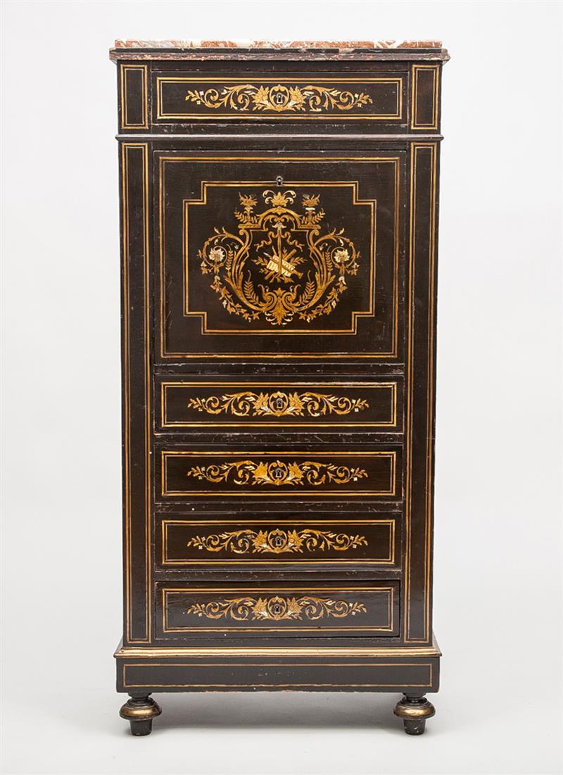 Appraisal: Louis Phillippe Mother-of-Pearl Inlaid and Ebonized Wood Secr taire Abattant