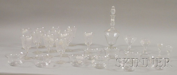 Appraisal: Seventeen-Piece Etched Colorless Etched Glass Liquor Set and a Set