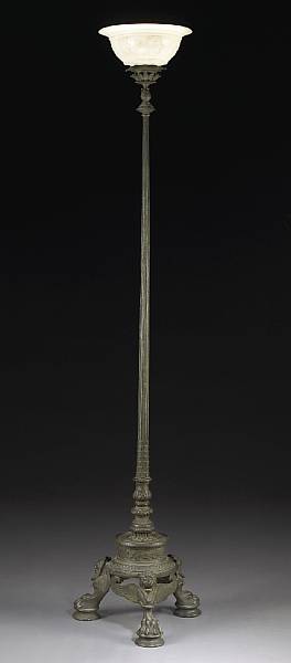 Appraisal: A Pompeiian style patinated bronze and alabaster torch re first