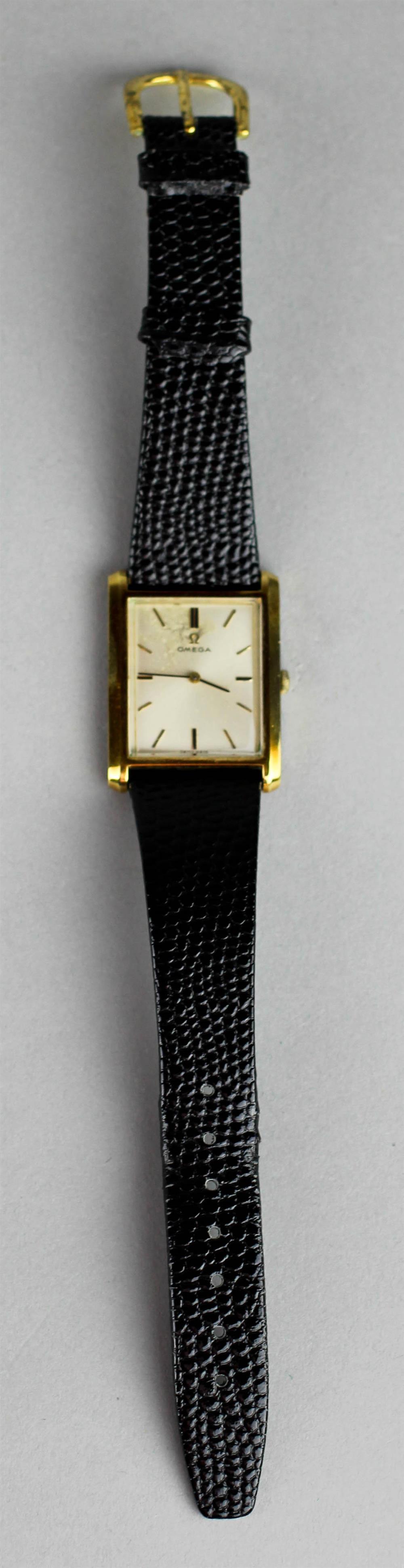 Appraisal: GENTLEMAN'S OMEGA GOLD-PLATED WRIST WATCH the rectangular watch with gold