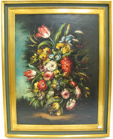 Appraisal: ITALIAN SCHOOL STILL LIFE OIL PAINTING ON CANVAS bouquet of