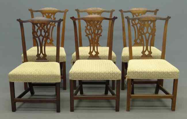 Appraisal: Set of six th c Ct Chippendale chairs with pierced