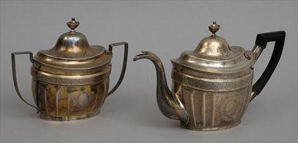 Appraisal: FEDERAL SILVER TEAPOT AND A COVERED SUGAR BOWL BY JOHN