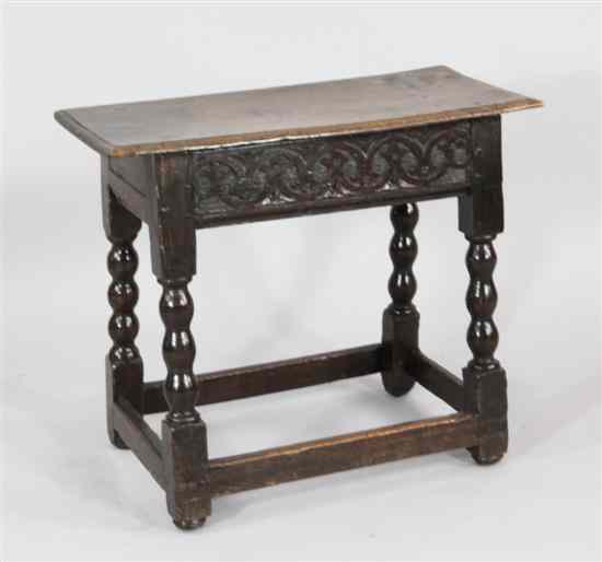 Appraisal: A Charles II oak joint stool with one carved frieze