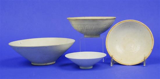 Appraisal: FOUR CHINESE QINGBAI STYLE BOWLS one Yuan Shufu period one