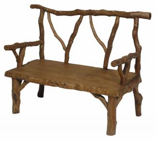 Appraisal: Rustic Branch and Plank Bench th century plank seat set