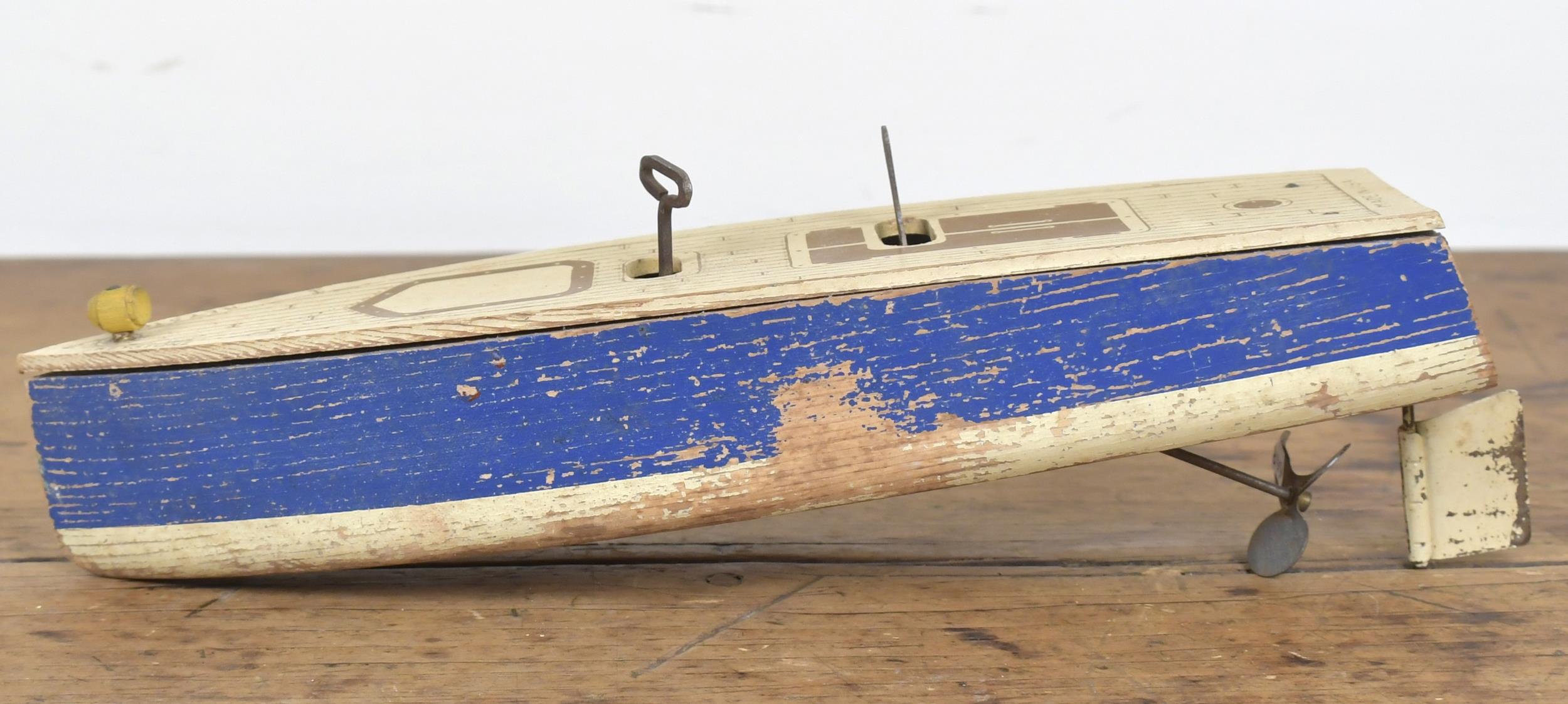 Appraisal: KEYSTONE TOY BOAT Painted wooden wind-up toy boat by Keystone