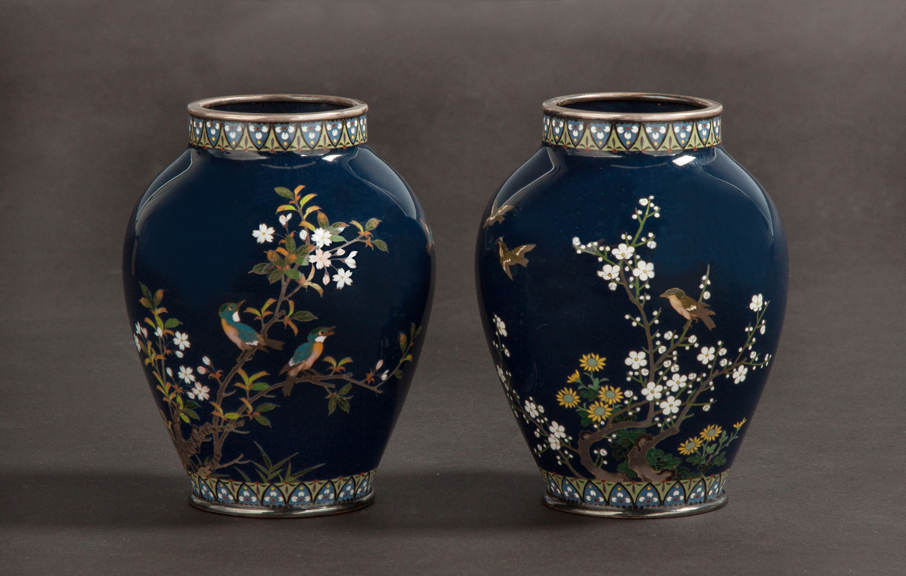 Appraisal: Fine Pair of Ayashi Kodenji Cloisonn Vases Meiji Period late