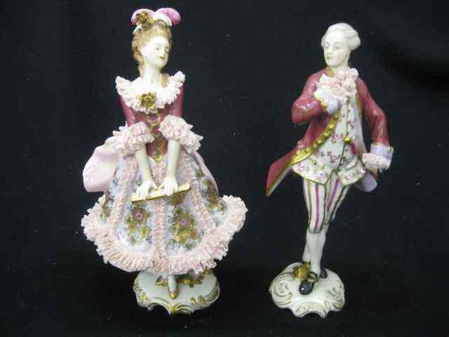 Appraisal: Pair of Dresden Porcelain Figurines man woman fancy applied lacework