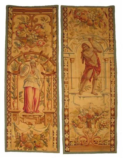 Appraisal: Pair of French embroided entre fenetre panels th century Minerva