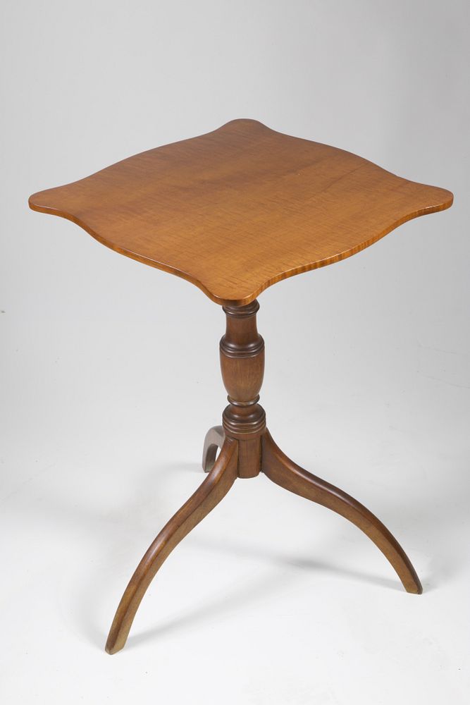 Appraisal: Nantucket Tiger Maple Tripod Candlestand th Century Nantucket Tiger Maple