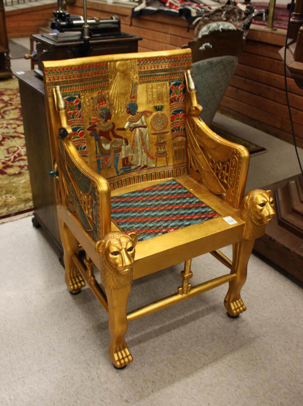 Appraisal: KING TUTANKHAMEN EGYPTIAN TOMB THRONE CHAIR Design Toscano Inc historic