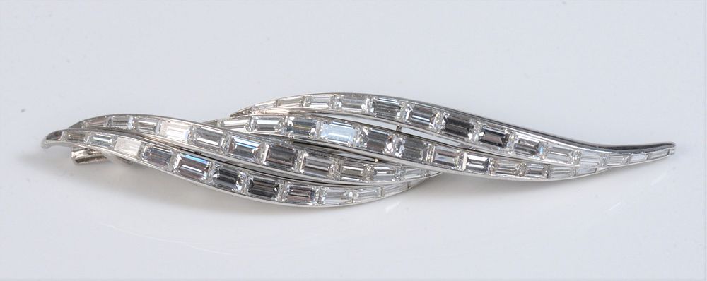 Appraisal: Double Leaf Platinum Baguette Diamond Pin pin measures approximately x