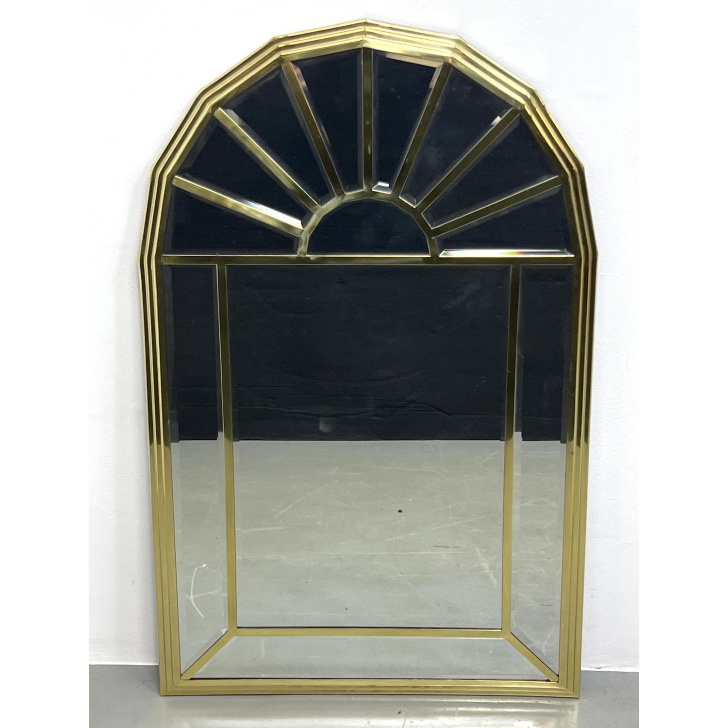 Appraisal: Decorator Arched Top wall Mirror Brass Frame Beveled glass Dimensions