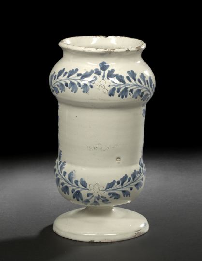 Appraisal: French Blue and White Faience Footed Apothecary Jar third quarter