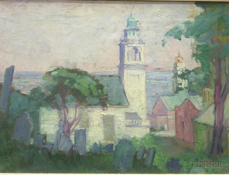 Appraisal: Framed Oil on Canvas New England View with a Church