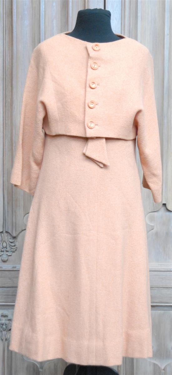 Appraisal: WOOL DRESS AND MATCHING JACKET PEACH sizes avarage ladies -