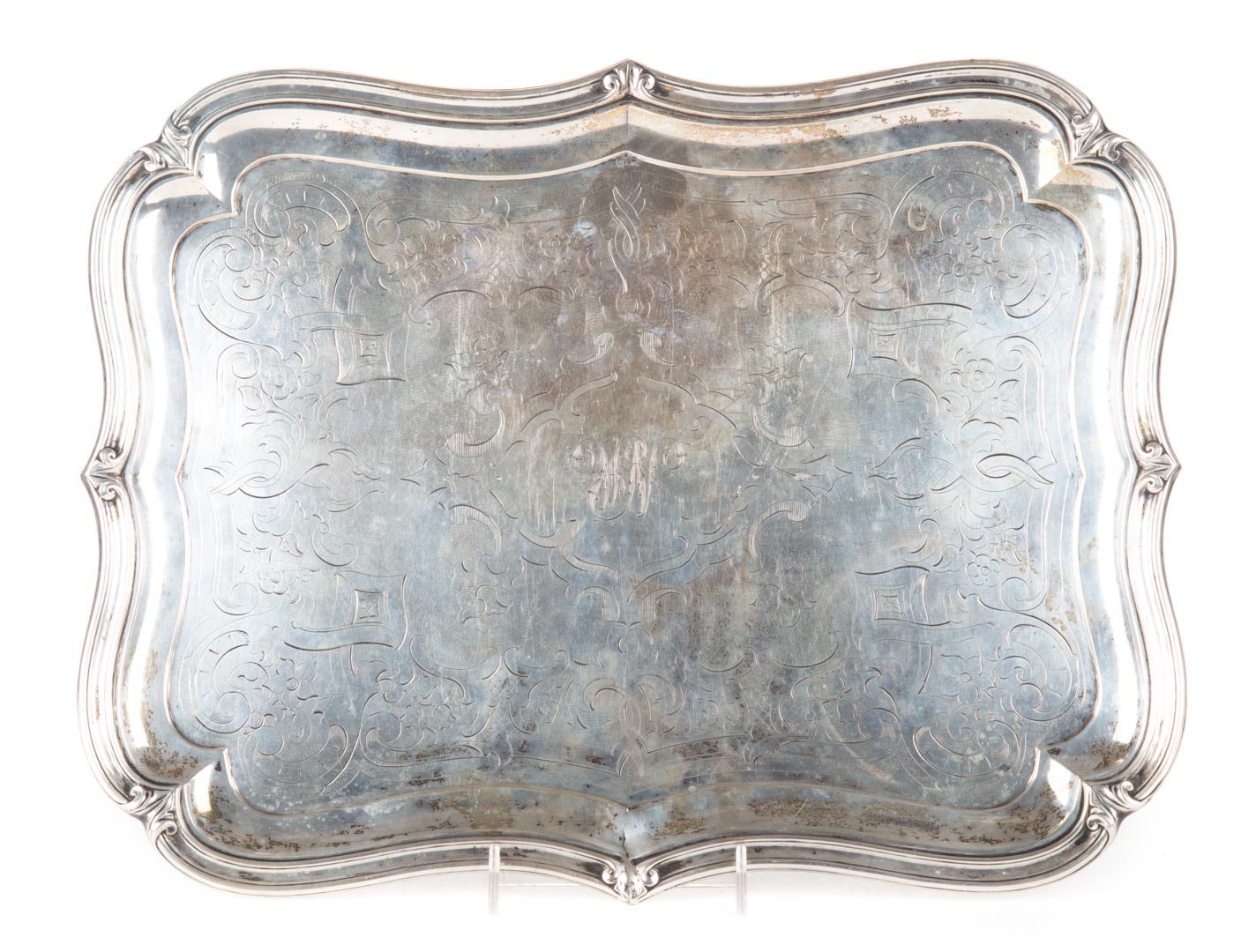 Appraisal: Continental etched silver tray x in ozt Condition Monogrammed NA