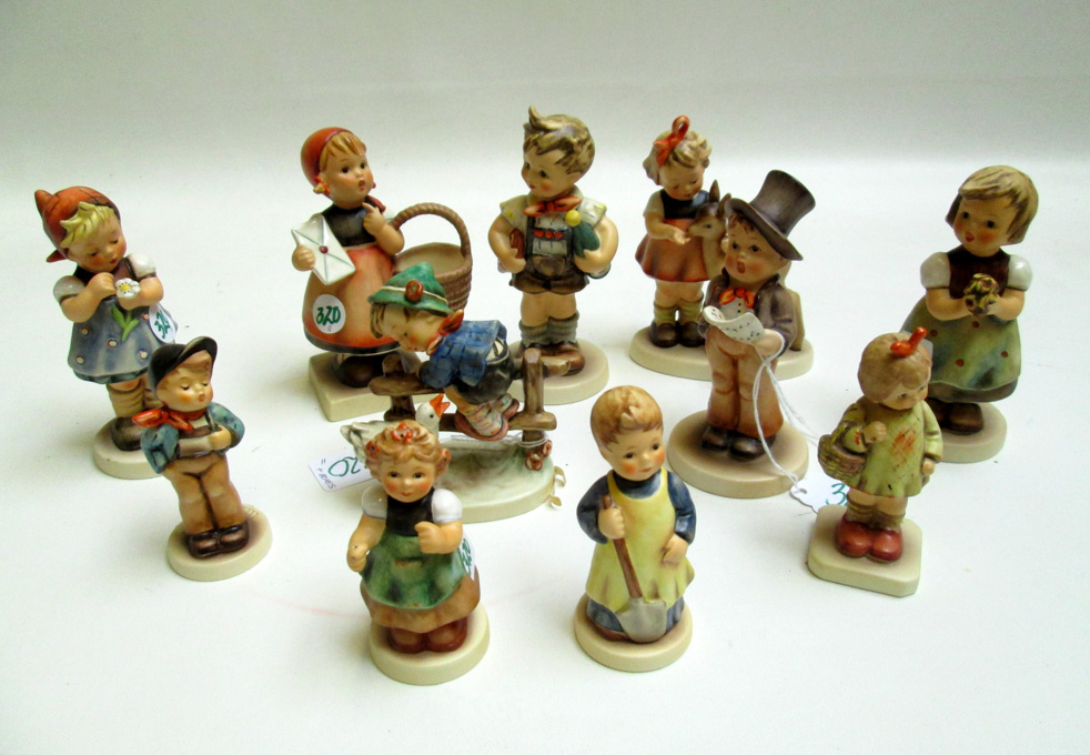 Appraisal: ELEVEN PORCELAIN HUMMEL FIGURES trademarked from to Present TM- to