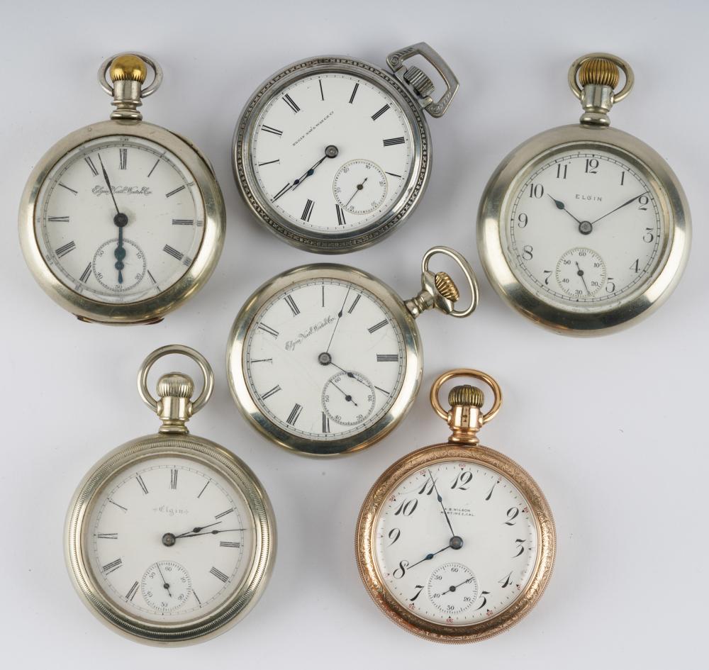 Appraisal: SIX ELGIN POCKET WATCHES S Trade Mark swing out base