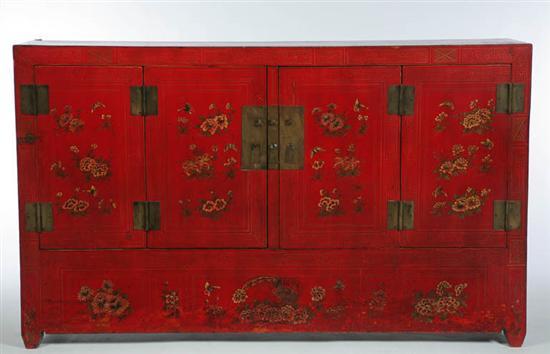 Appraisal: NIGBO CABINET China th century softwood Two doors with red