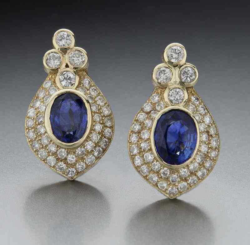 Appraisal: Pr K gold diamond and Ceylon sapphire earringsfeaturing a pair