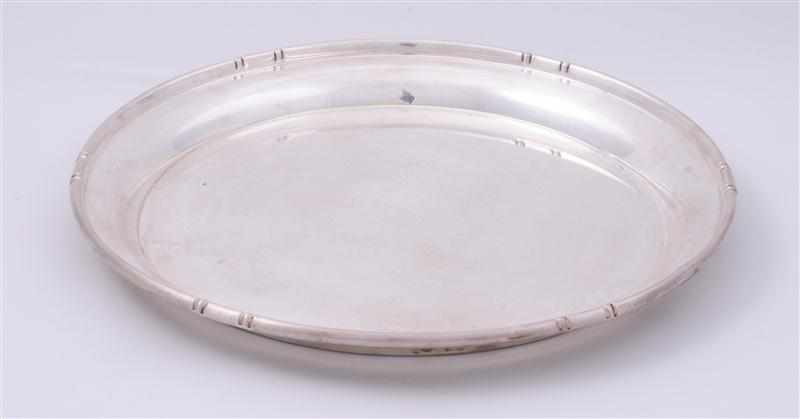 Appraisal: B M SILVER CIRCULAR TRAY WITH ''BAMBOO'' GALLERY in diam