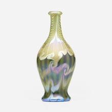 Appraisal: Quezal HOOKED-FEATHER VASE USA c hand-blown glass h dia in