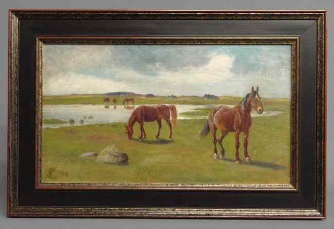 Appraisal: Painting oil on board horses signed and dated ''N Carr''