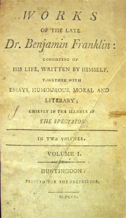 Appraisal: vol Franklin Benjamin Works of The Late Dr Benjamin Franklin