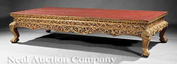 Appraisal: A Large Chinese Carved Giltwood Low Table scrolled decoration cabriole