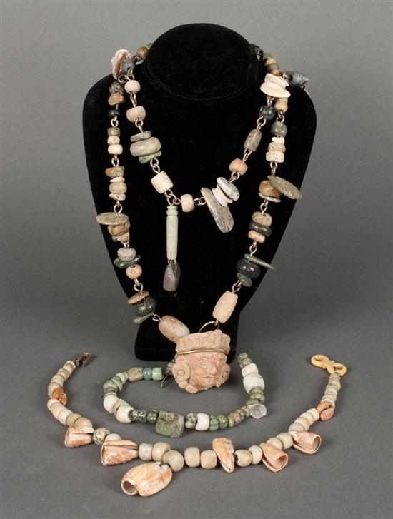 Appraisal: Four Mexican necklaces incorporating Precolumbian stone beads and other small