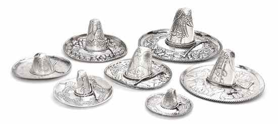 Appraisal: Seven Mexican Sterling Silver Sombreros of varying makers sizes and