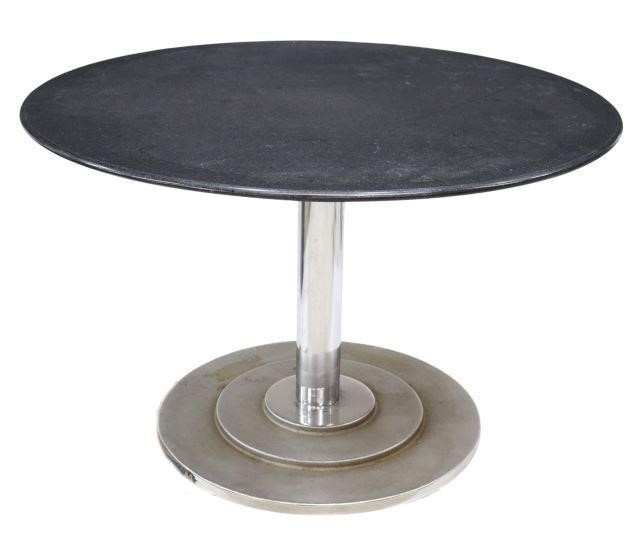 Appraisal: Dining table th c round black granite tabletop chrome plated