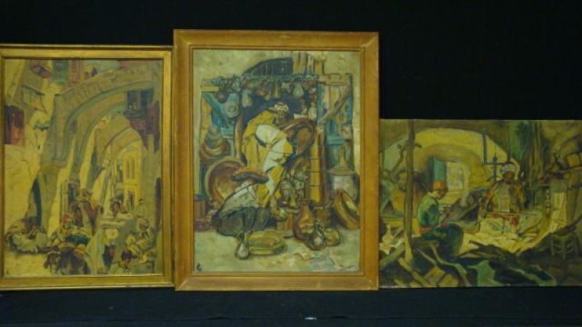 Appraisal: Three c 's Orientalist Oils on Board Canvas two initialed