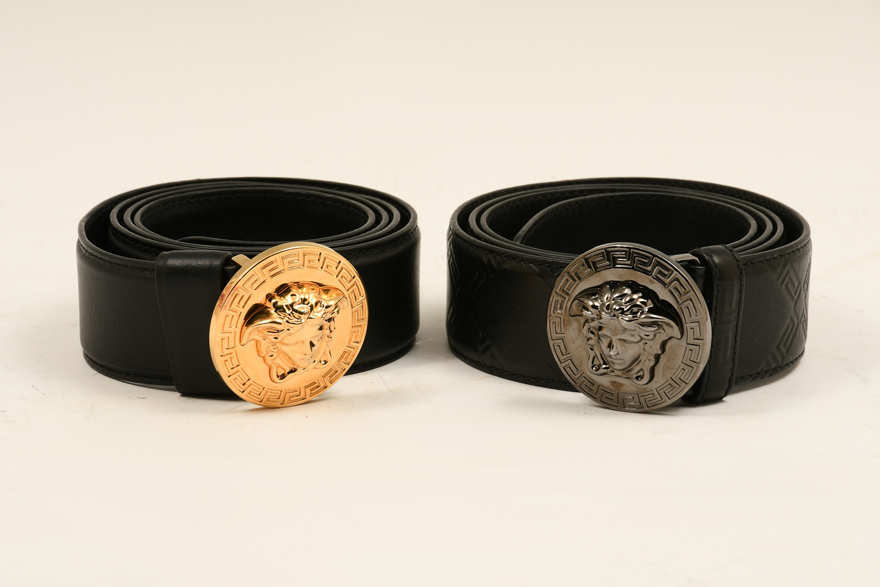 Appraisal: MEN'S VERSACE ROUND MEDUSA LOGO BELTS great looking '' men's