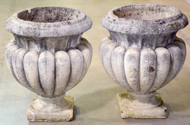 Appraisal: Pair of Large Concrete Garden UrnsProbably early th century Each