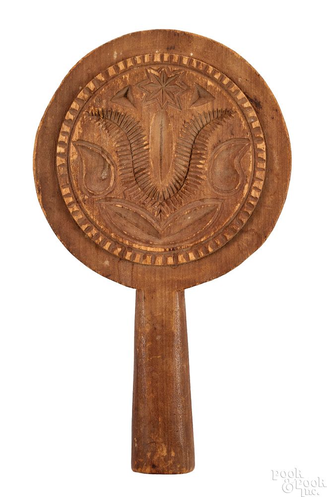 Appraisal: Large carved tulip paddle butterprint Large carved tulip paddle butterprint