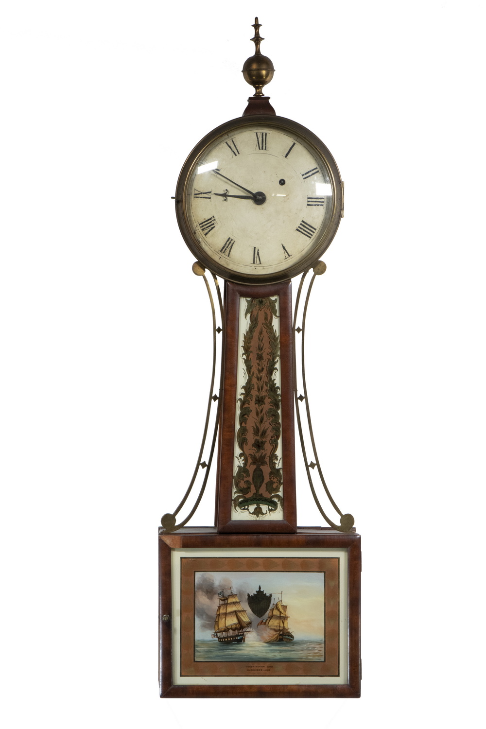 Appraisal: BANJO CLOCK WITH NAUTICAL THEME Early th c Mahogany Banjo