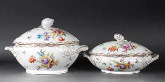 Appraisal: Saxon transfer decorated porcelain soup tureen and similar covered vegetable