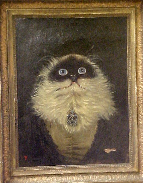 Appraisal: Oil on canvas portrait of cat in Victorian dress wearing