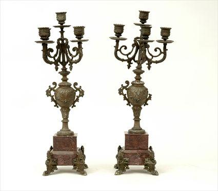 Appraisal: Pair of Louis XVI-Style Gilt-Metal and Marble Five-Light Candelabra x