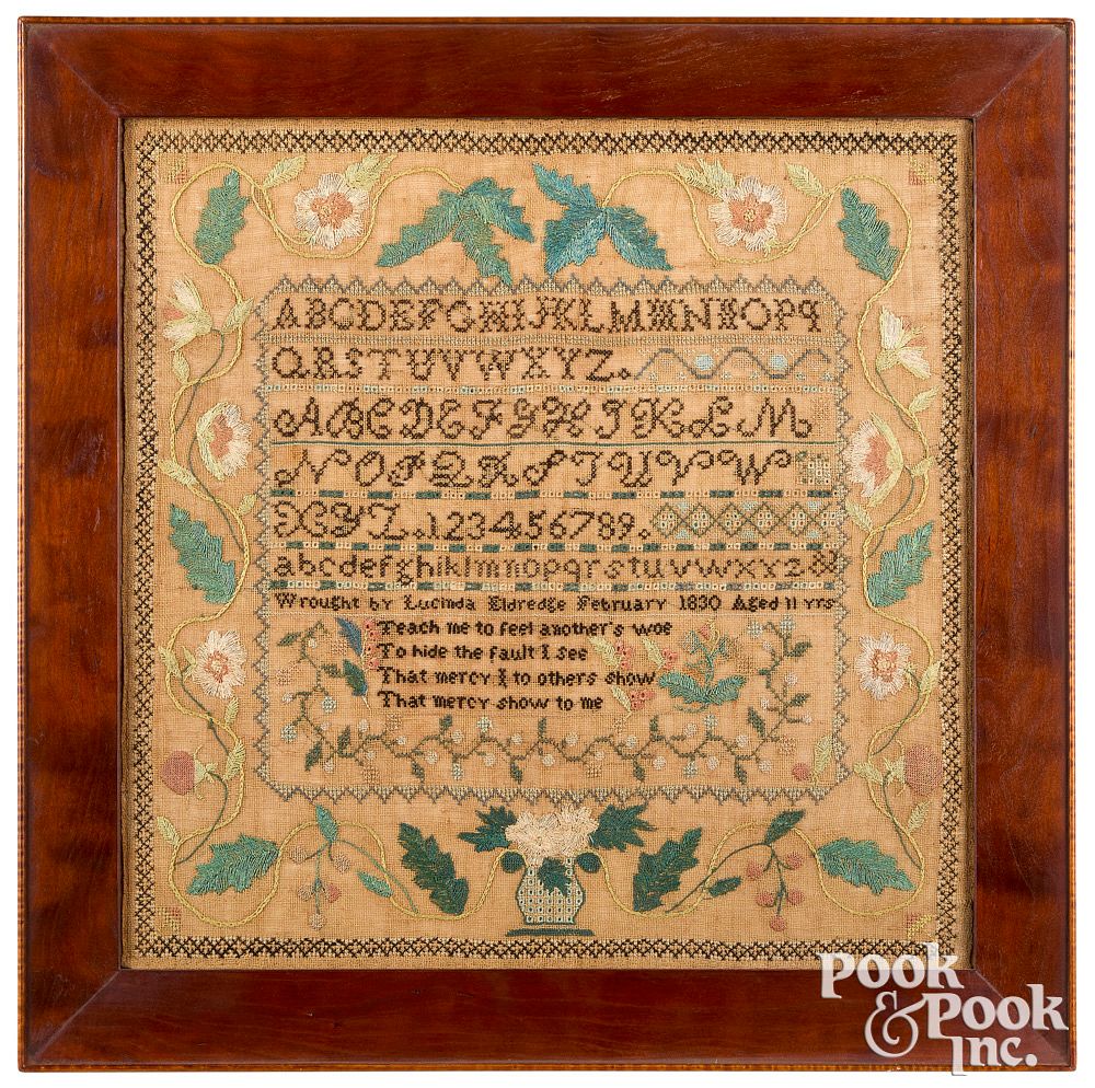 Appraisal: Stark County Ohio silk on linen sampler Stark County Ohio