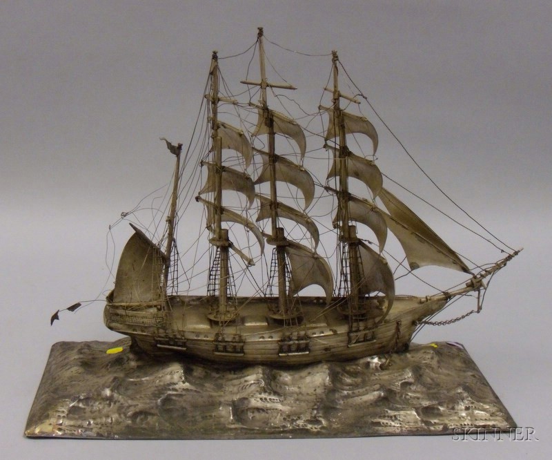 Appraisal: Silver Plated Three-Masted Sailing Ship Model Queen Mab overall ht