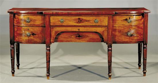 Appraisal: Sheraton style mahogany bow front sideboard first half th century