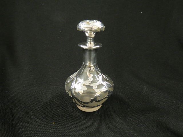 Appraisal: Silver Overlay Perfume Bottle decorated by Alvin circa excellent