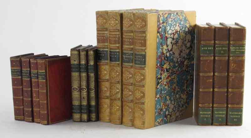 Appraisal: Assorted Leather Bound Booksincluding volumes ''Thackeray's Works '' volumes ''Waverly